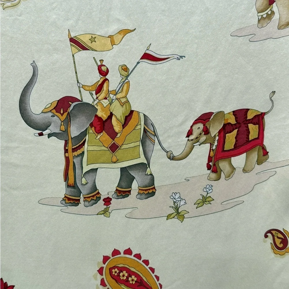 Salvatore Ferragamo Scarf  100% Silk Elephant  Print Multicolored Vintage